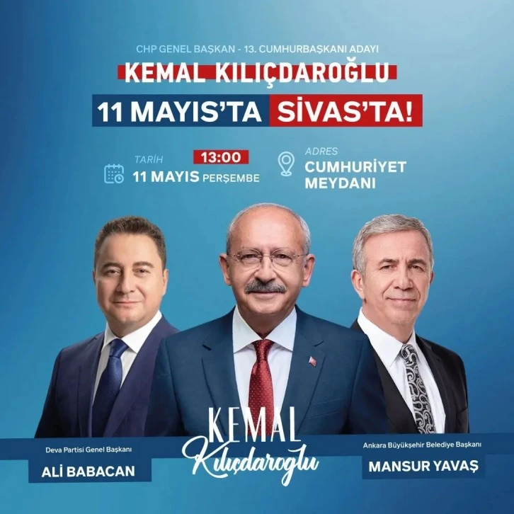 Kılıçdaroğlu  Sivas’a Geliyor