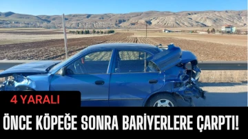 Sivas'ta Bir Otomobil Önce Köpeğe Sonra da Bariyerlere Çarptı!