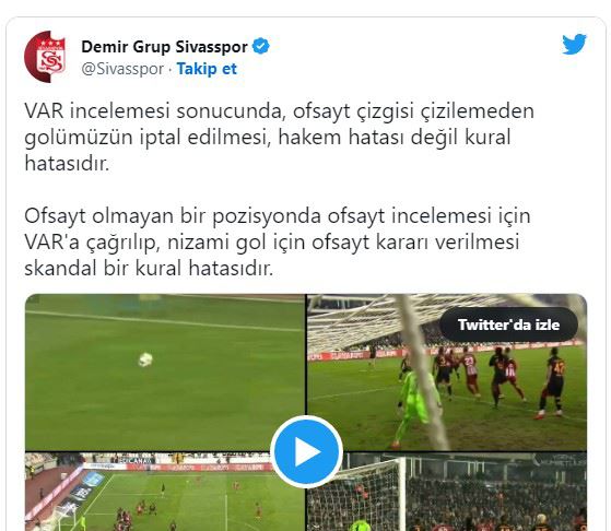 Sivasspor: “Hakem Değil, Kural Hatasıdır”